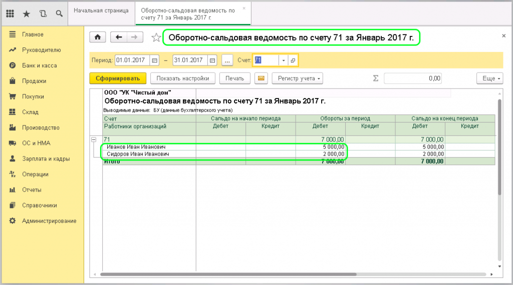 Оборотно-сальдовая ведомость в 1С